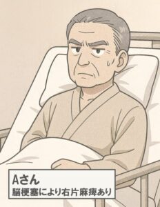 脳梗塞により右麻痺があるせっかちな性格の高齢男性患者のＡさんの画像｜実習での個別性の活用法