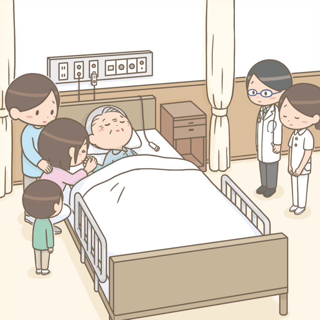 病院で患者の看取りをしている医師・看護師・家族
