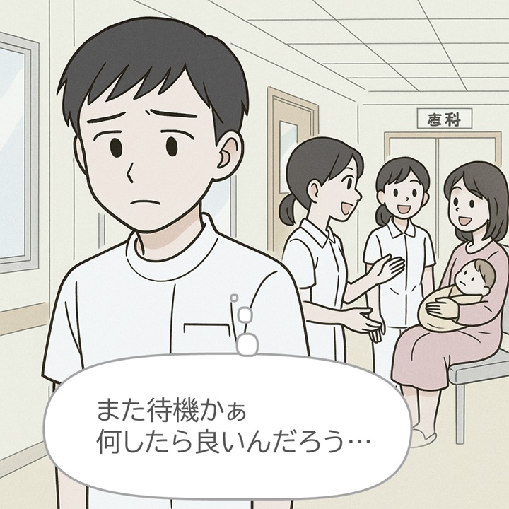 母性の実習で女子看護学生が受け持ちの女性・新生児と関われているのに男子看護学生が関われず落ち込んでいる画像｜【現役看護師・指導教員が教える】男子看護学生が母性看護学実習で満点評価を取る方法