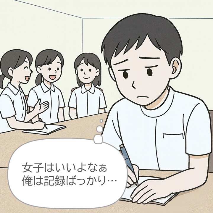 母性の実習中に自分はずっと記録ばかりでふてくされている男子学生の画像｜【現役看護師・指導教員が教える】男子看護学生が母性看護学実習で満点評価を取る方法