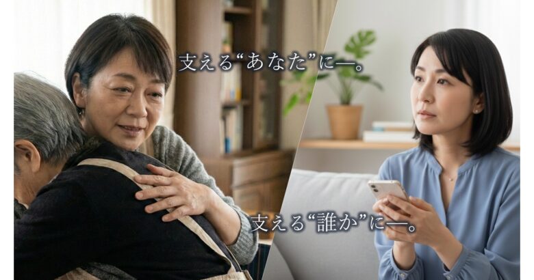 山梨の家族介護者専門サロンカー SoRa|自宅前で受ける訪問リラクゼーションアイキャッチ画像|介護者である「支えるあなた」と、介護者の周りにいる人への「支える誰か」を想う気持ちへの問いかけ。