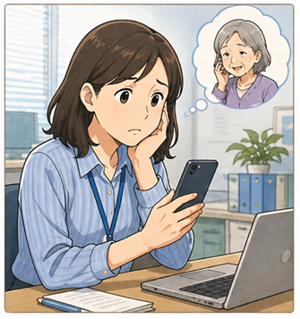 高齢になった親のことを仕事中に心配している女性